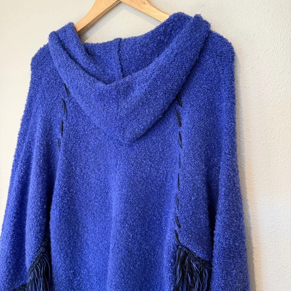Fringe Boho/Western-Inspired Zip-Up Poncho Sweater